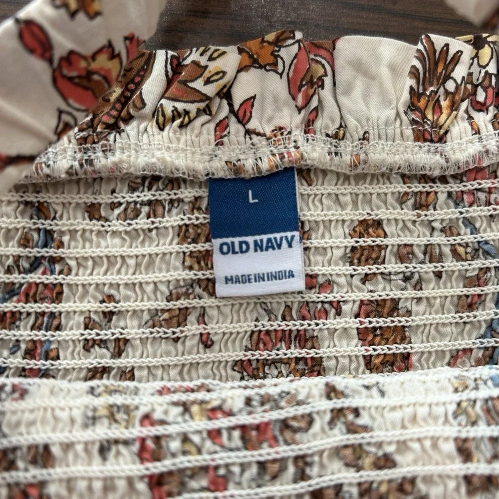 Old Navy Floral Smocked Bodice Peplum Tank Top Womens Large Earth Tones Boho - Picture 12 of 12